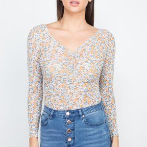 Sheer Floral bodysuit light blue and orange